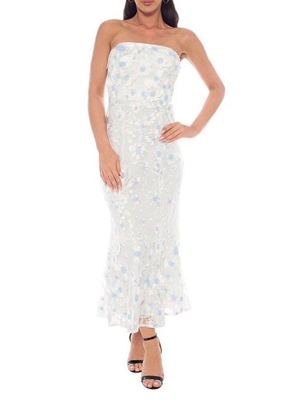 Oleg Cassini 3D Embroidered Mesh Dress